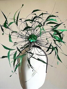 Emerald Green Feathered High Fashion Luxury Hand Made Fascinator